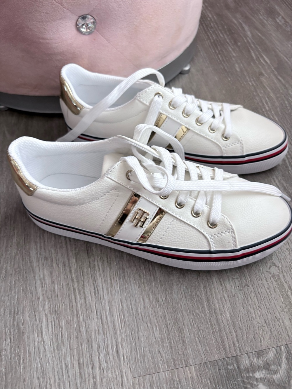 Tommy Hilfiger White Sneakers with Gold Accents